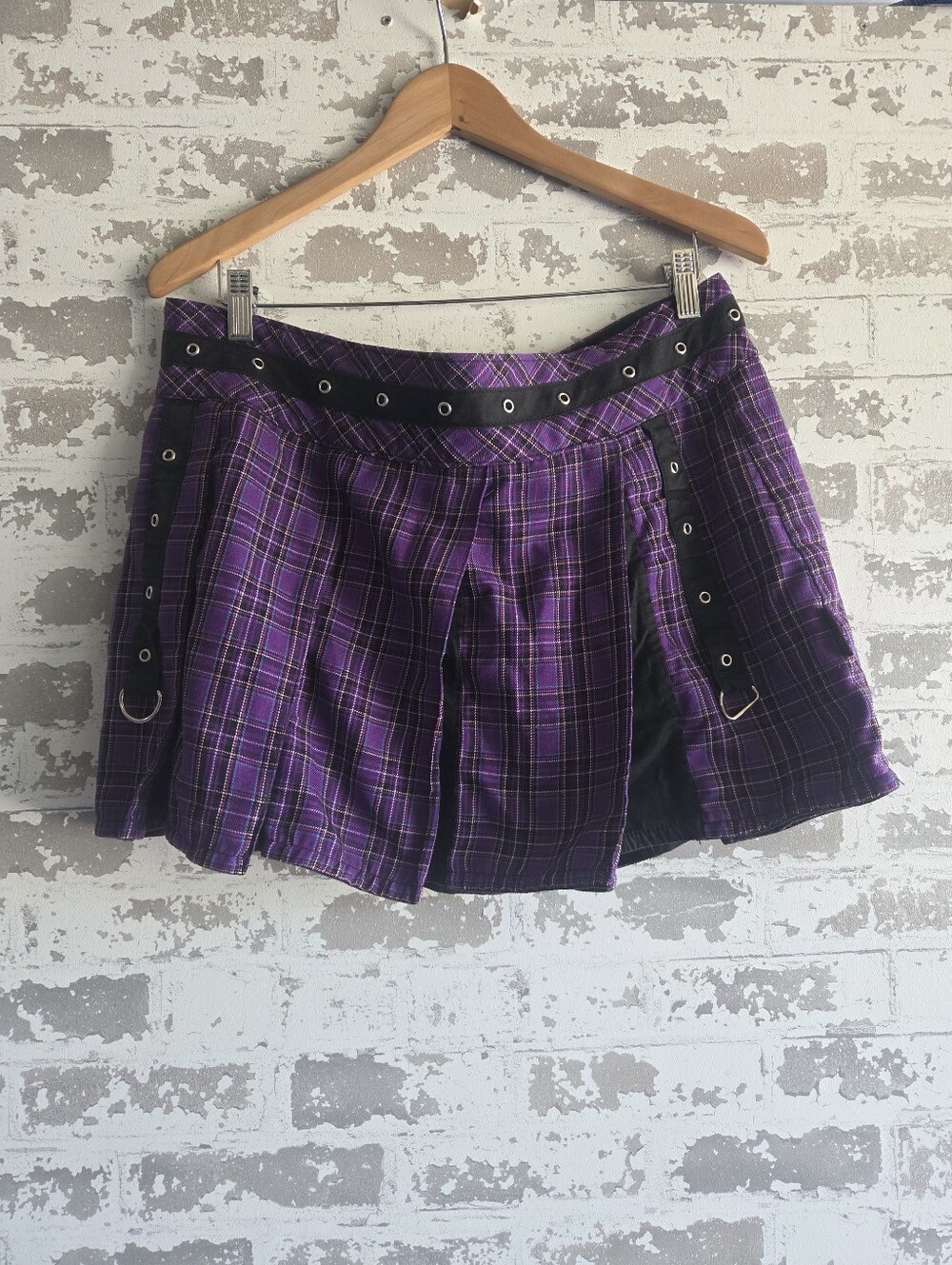​Tripp NYC Purple Plaid Pleated Mini Skirt Goth Grunge Grommet 2X